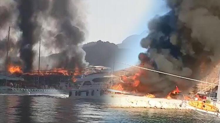 Marmaris’te facia! Tersanede çıkan yangında 3 tekne yandı