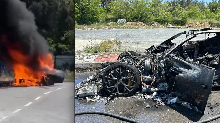 20 MİLYONLUK FERRARİ ALEV TOPUNA DÖNDÜ! SÜRÜCÜ ADALI’NIN OĞLU